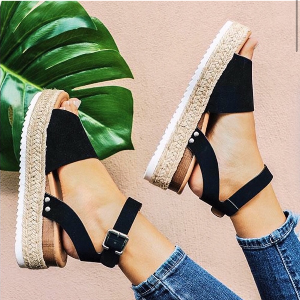 Black Espadrilles Platform Sandals Platform